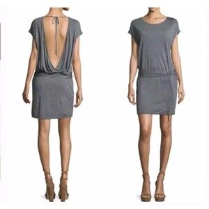 HAUTE HIPPIE Sz L Gray Open Back Tie Date Night Cap Sleeves Club Mini Dress